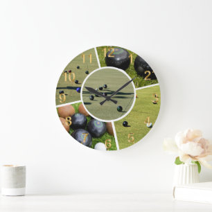Lawn Bowls Five Picture Photo Collage, Wall Clock