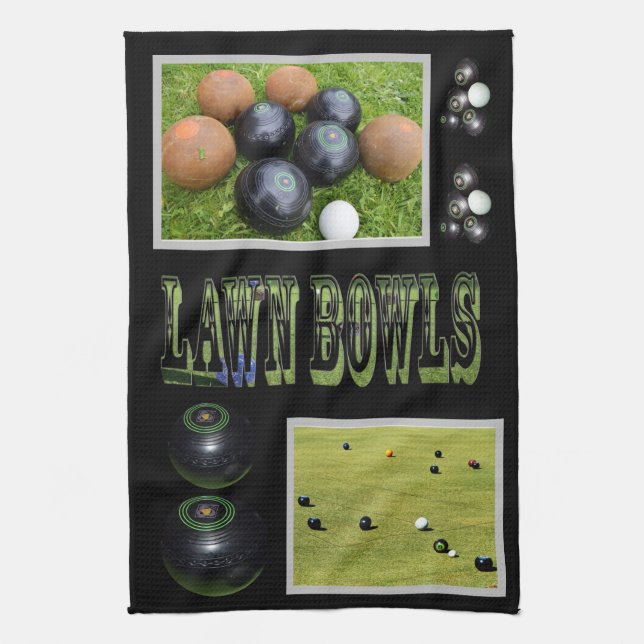 Lawn Bowls Game On, Tea Towel (Vertical)