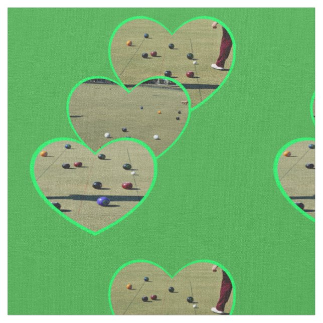 Lawn Bowls Images In Heart Shapes Pattern, Fabric (Close Up)