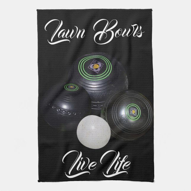 Lawn Bowls Live Life, Tea Towel (Vertical)