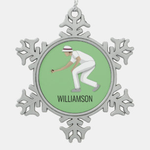 Lawn Bowls Snowflake Pewter Christmas Ornament