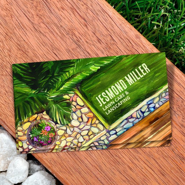 Lawn care and landscaping - watercolor art business card (Creator Uploaded)