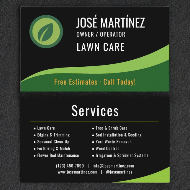 Lawn Care Black Green  Business Card (Creator Uploaded)