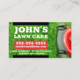 Lawn care business card with red lawnmower