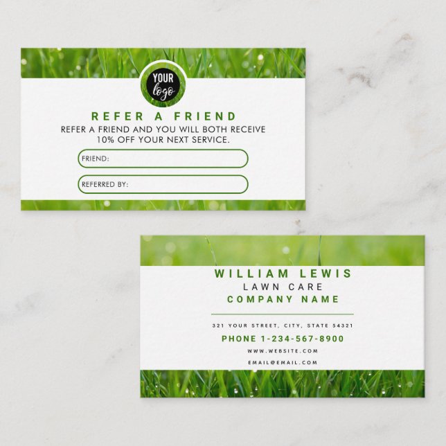 Lawn Care Business Logo Landscaping Referral Card (Front/Back)