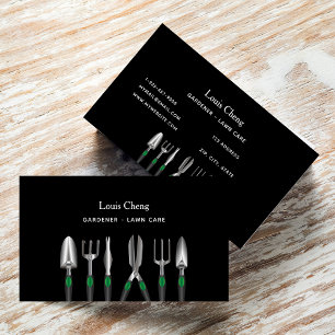 Lawn care gardening black garden tools business card