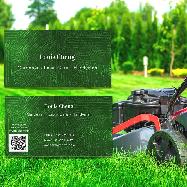 Lawn care gardening grass mower handyman QR code Business Card (Creator Uploaded)