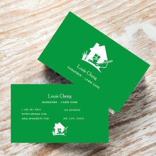 Lawn care gardening green white mower business card