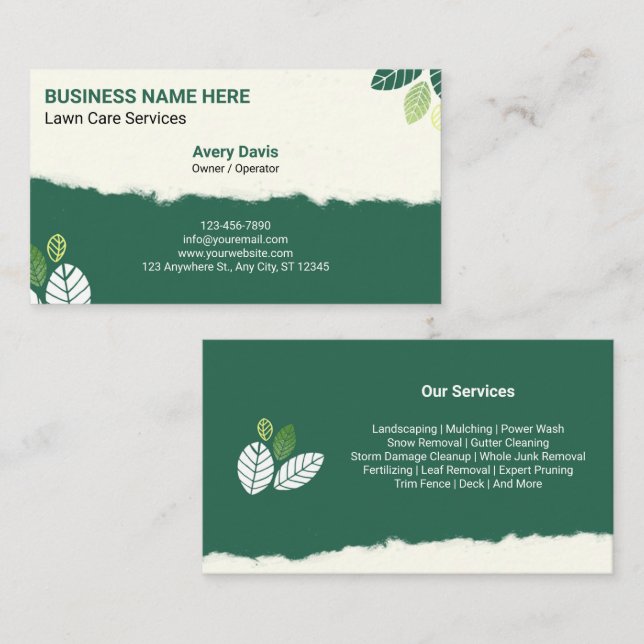 Lawn Care Gardening Services Landscaping Mowing Business Card (Front/Back)