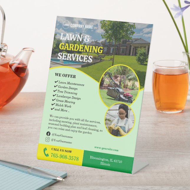 Lawn care Gardening Services Pedestal Sign (In SItu)