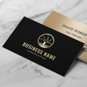 Lawn Care Gold Sprinkler Logo Landscaping Business Card
