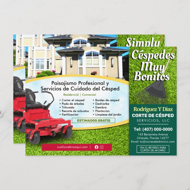 Lawn Care Grass Cutting Landscape 4.5"x6.25" Menu (Front/Back)