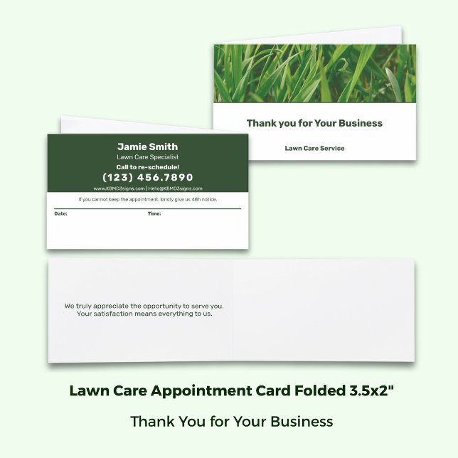 Lawn Care Green White Combined Thank You & Appointment Card (Lawn Care Green White Combined Thank You & Appointment Card; Folded Size 3.5x2 Inch)