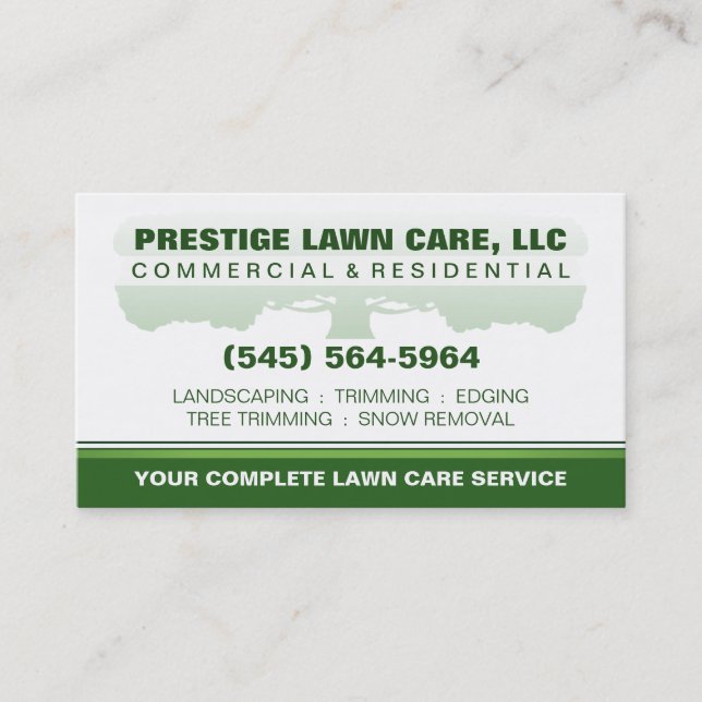 Lawn Care Green & White Custom Template Business Card (Front)