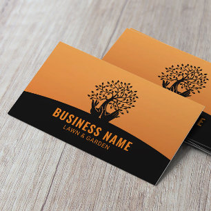 Lawn Care Hands Holding Tree Orange Landscaping Business Card
