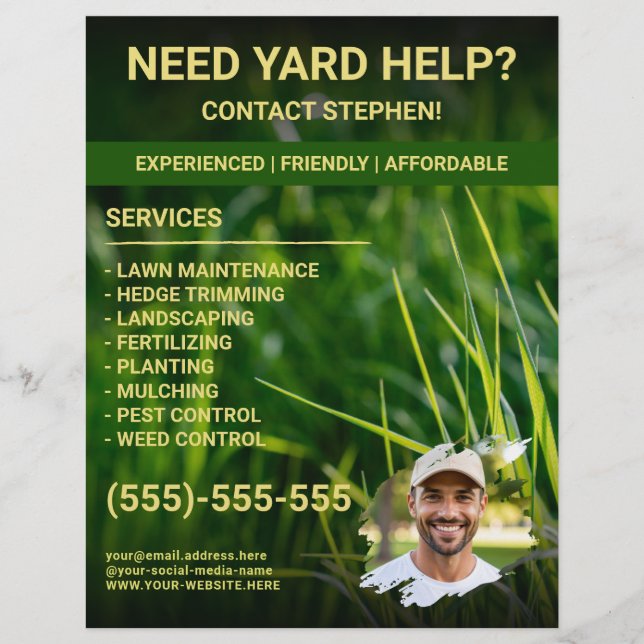Lawn Care Landscaper Custom Photo Template Flyer (Front)