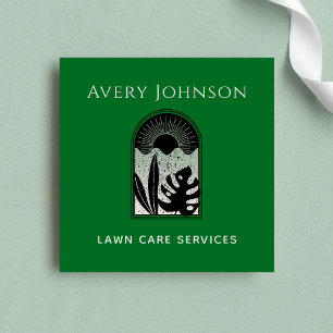 Lawn Care Landscaping Art Deco Modern Tropical  Square Business Card