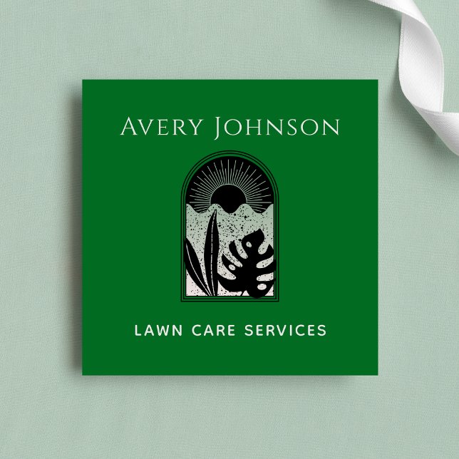Lawn Care Landscaping Art Deco Modern Tropical  Square Business Card (Creator Uploaded)