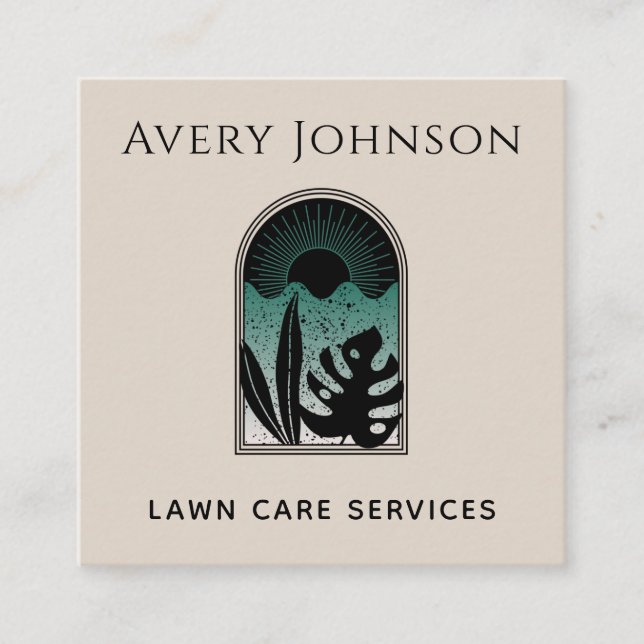 Lawn Care Landscaping Gardening Art Deco Tropical  Square Business Card (Front)