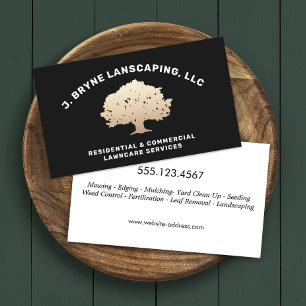 lawn Care Landscaping Gold Tree Logo Business Card