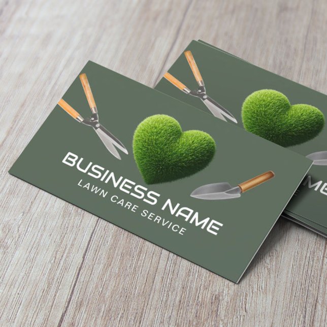 Lawn Care & Landscaping Grass Heart Sage Green Business Card (Creator Uploaded)