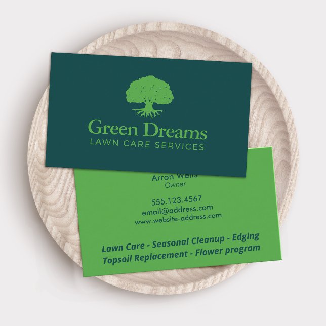 Lawn Care Landscaping Green Tree with Roots Business Card (Creator Uploaded)