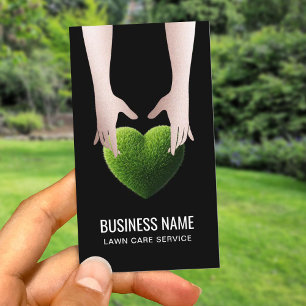 Lawn Care & Landscaping Hands Holding Grass Heart Business Card