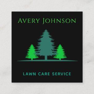 Lawn Care Landscaping Lonely Pine Trees Green Neon Square Business Card