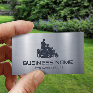 Lawn Care & Landscaping Metal Riding Mower Logo Business Card