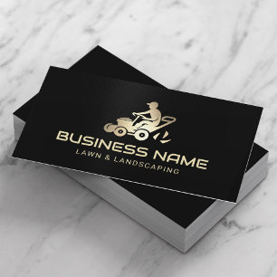 Lawn Care & Landscaping Minimal Gold Mower Logo Business Card