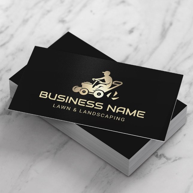 Lawn Care & Landscaping Minimal Gold Mower Logo Business Card (Creator Uploaded)