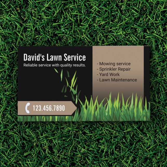 Lawn Care Landscaping Mowing Black & Beige Business Card (Creator Uploaded)