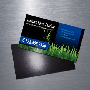 Lawn Care Landscaping Mowing Black & Blue Magnetic Business Card