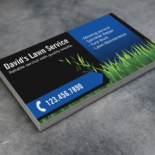 Lawn Care Landscaping Mowing Black & Navy Business Card