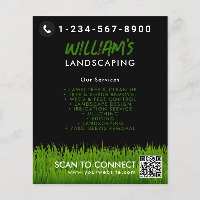 Lawn Care Landscaping Mowing Cutting QR Code Flyer (Front)