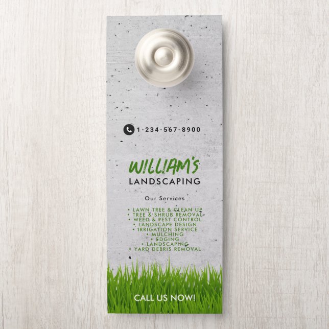 Lawn Care Landscaping Mowing Cutting Services Door Hanger (On Knob)