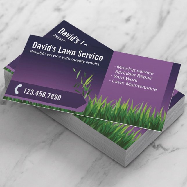 Lawn Care Landscaping Mowing Elegant Purple Business Card (Creator Uploaded)