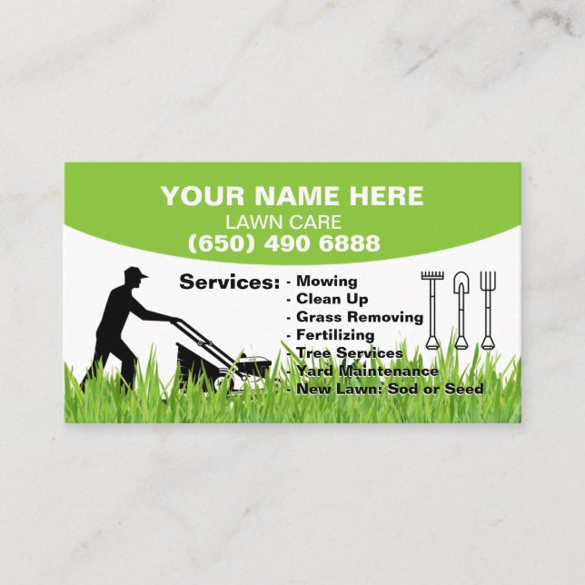 Lawn Care Landscaping Mowing Grass Tree Service Business Card (Front)