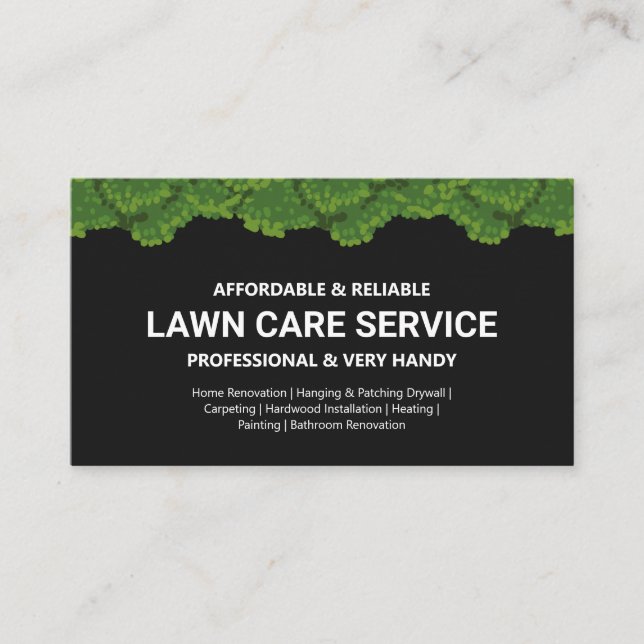 Lawn Care & Landscaping Professional Service Black Business Card (Front)