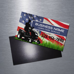 Lawn Care & Landscaping Riding Mower USA Flag Magnetic Business Card