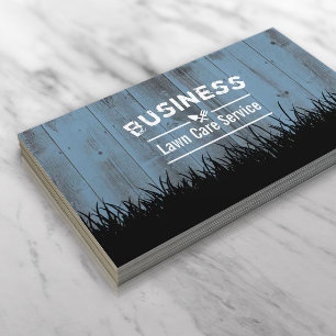 Lawn Care & Landscaping Service Dusty Blue Wood Business Card