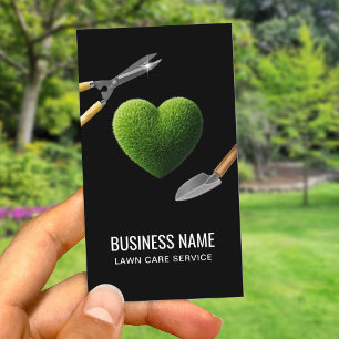 Lawn Care & Landscaping Service Grass Heart Black Business Card