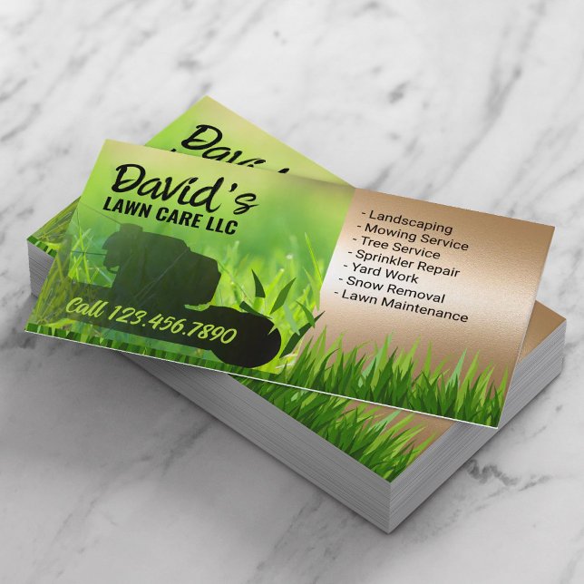 Lawn Care & Landscaping Service Green & Gold Business Card (Creator Uploaded)
