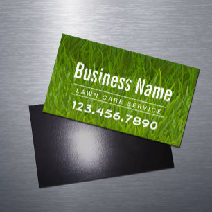 Lawn Care & Landscaping Service Green Grass Magnetic Business Card