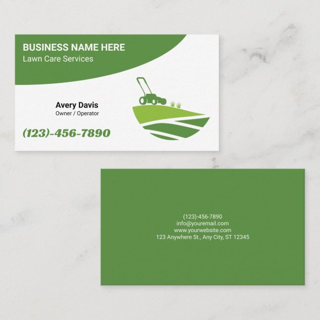Lawn Care Landscaping Service Logo Grass Cutting Business Card (Front/Back)