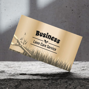 Lawn Care & Landscaping Service Modern Gold Business Card