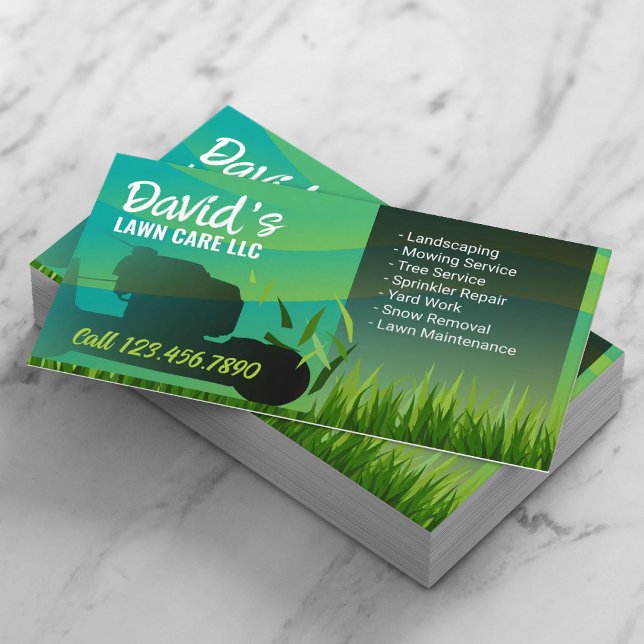 Lawn Care & Landscaping Service Modern Green Business Card (Creator Uploaded)
