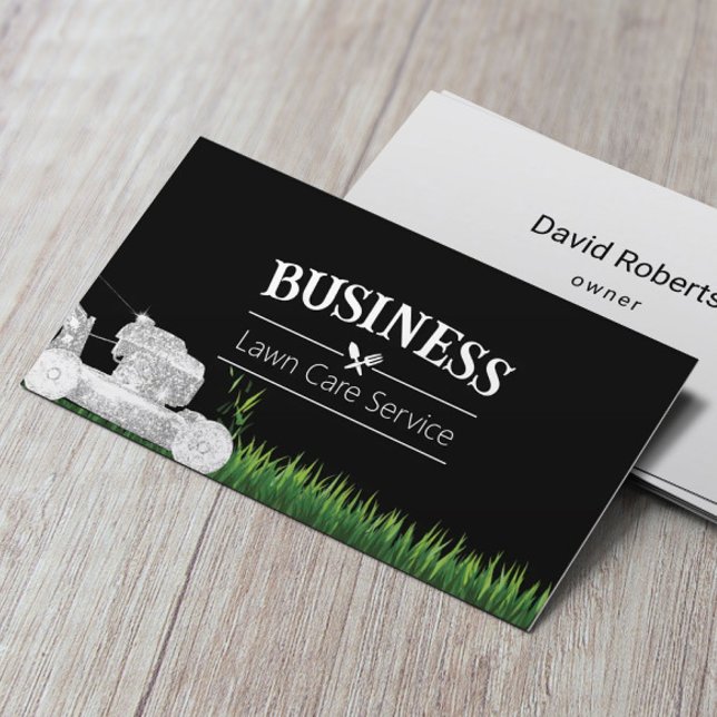 Lawn Care Landscaping Service Modern Silver Mower Business Card (Creator Uploaded)