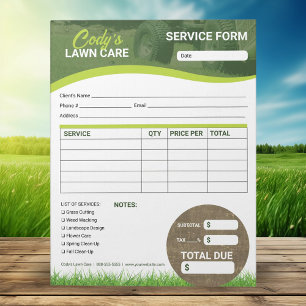 Lawn Care Landscaping Service Order Invoice Form Notepad