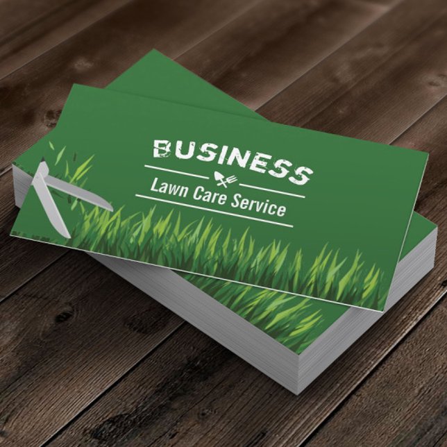 Lawn Care & Landscaping Service Plain Green Business Card (Creator Uploaded)